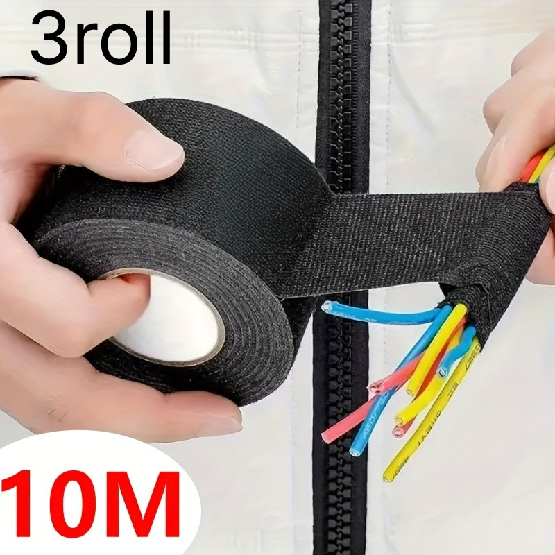 Image of 3 Rolls Of High-temperature Self-adhesive Electrical Tape - High-temperature Resistant, Fire-resistant Fabric, Suitable For Automotive Wiring Harnesses, Reduction, Durable And Fire-resistant