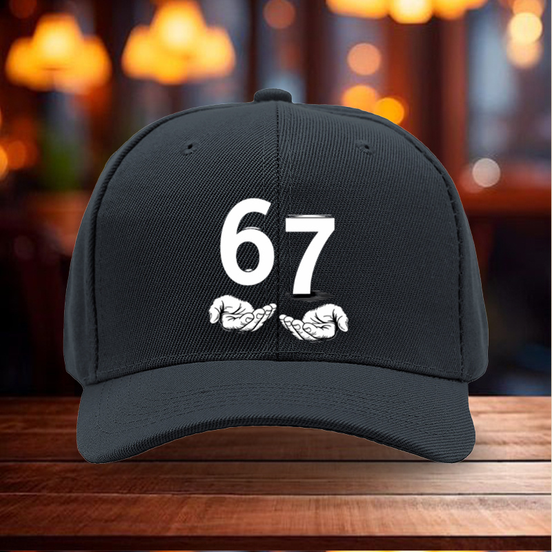 TEMU 1pc & Teen Sporty Baseball Cap With Number 67 & Hands Print - Adjustable Snapback Hat, Lightweight - Suitable For Casual Wear, Christmas, New