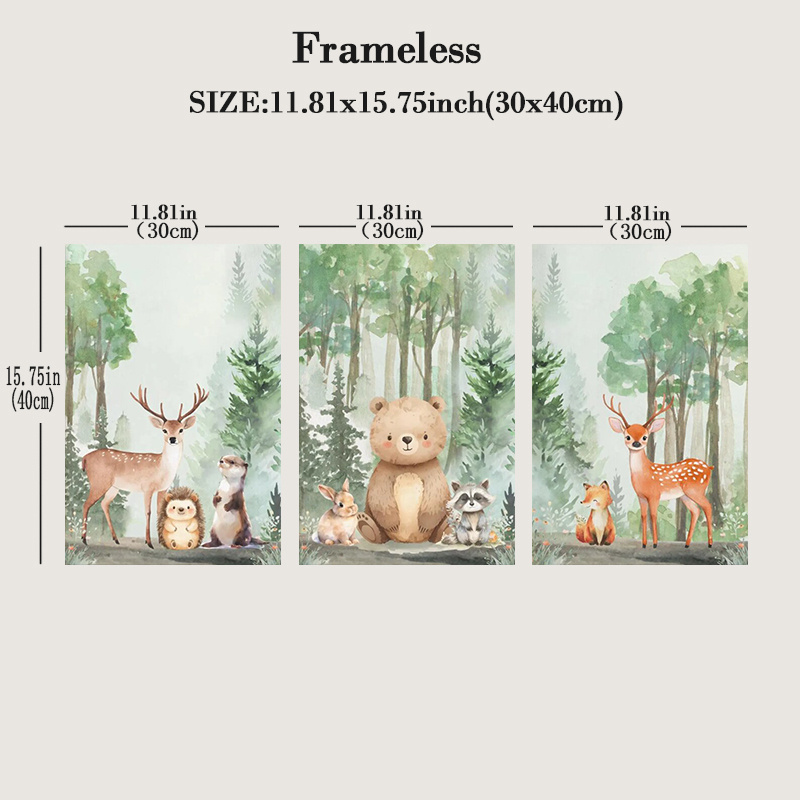 TEMU 2d Flat, 3pcs Watercolor Forest Animal Wall Art Suitable For Living Room, Bedroom, - Vertical Rabbit Raccoon Canvas Prints, -themed Decor, /
