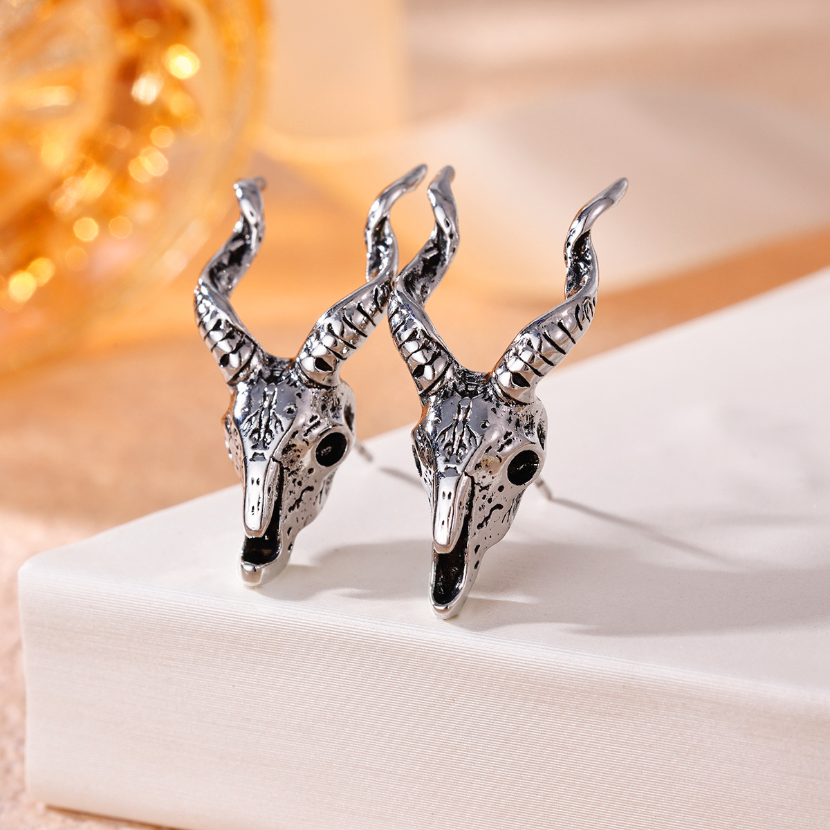 Women's Copper Ram's Head Classic Ear Studs with Zirconia Inlay