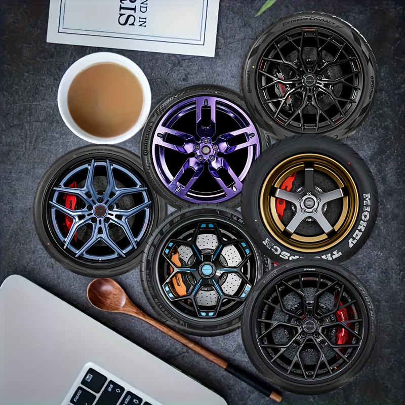 E-shop 6er-Set Untersetzer mit Naben-Motiv, Holzuntersetzer, hitzebeständig, für Kaffee- und Teeliebhaber, ideal für Zuhause, Bar oder Büro Deko
