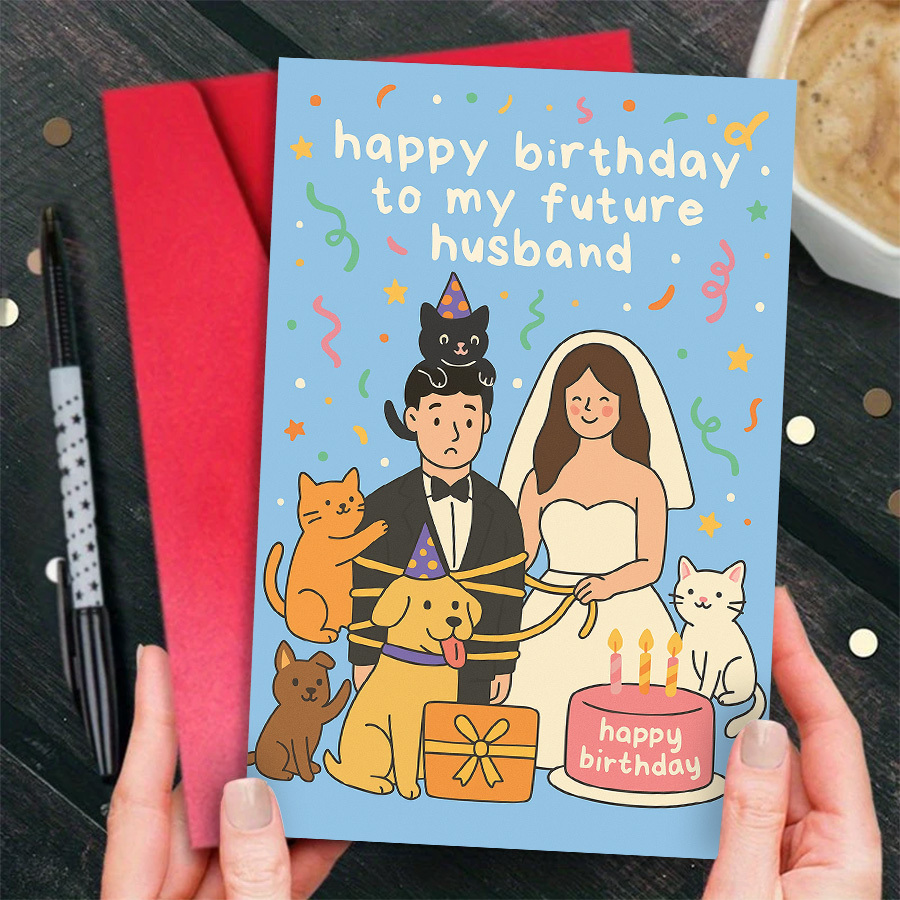 TEMU 1pc A Romantic Birthday Card For Husband, Perfect For Celebrating My 's Birthday, Ideal For Wedding , And A Great Gift For Lovers Of Pets