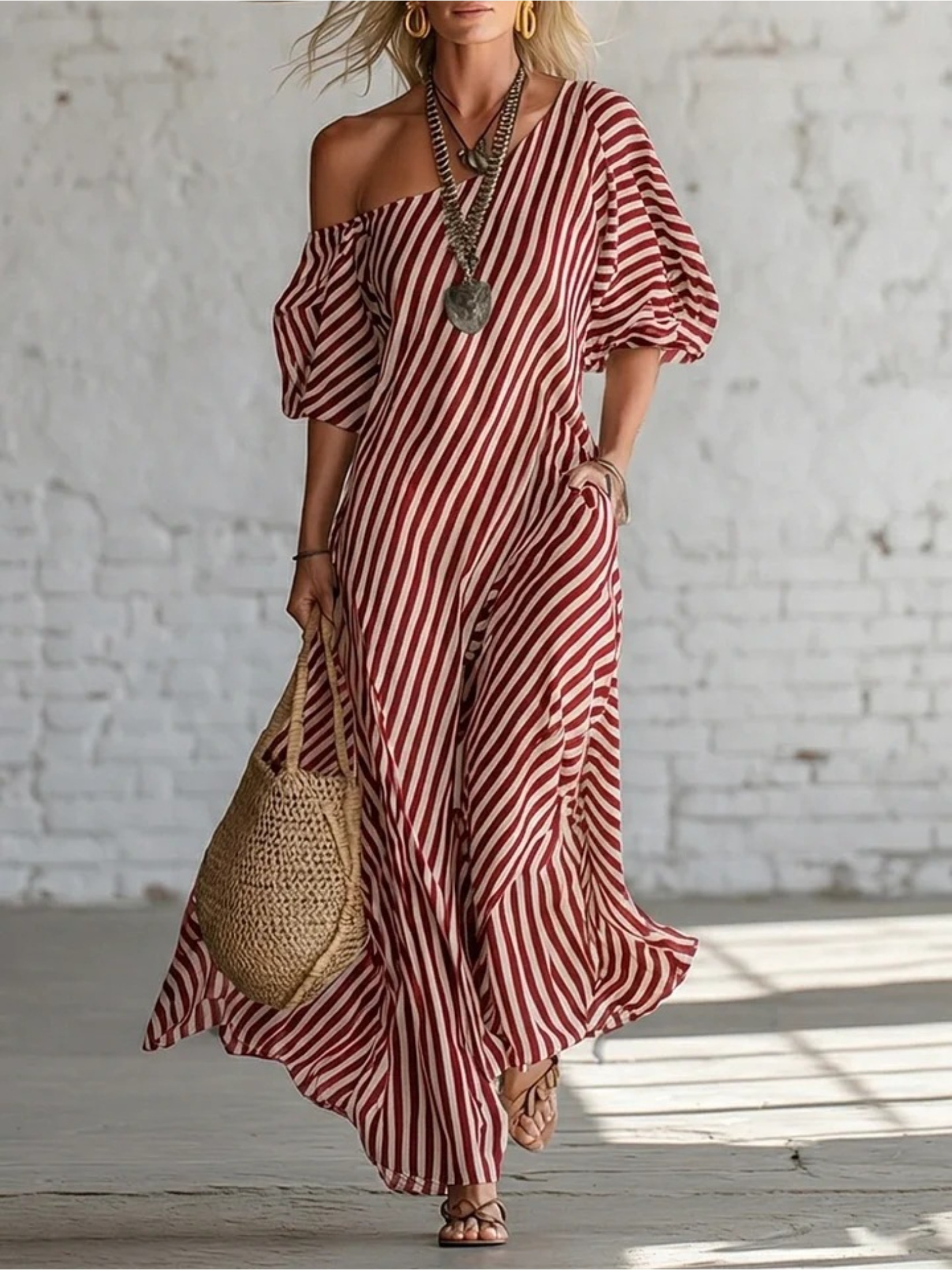 spring and summer fashion casual elegant irregular off the shoulder striped dresses
