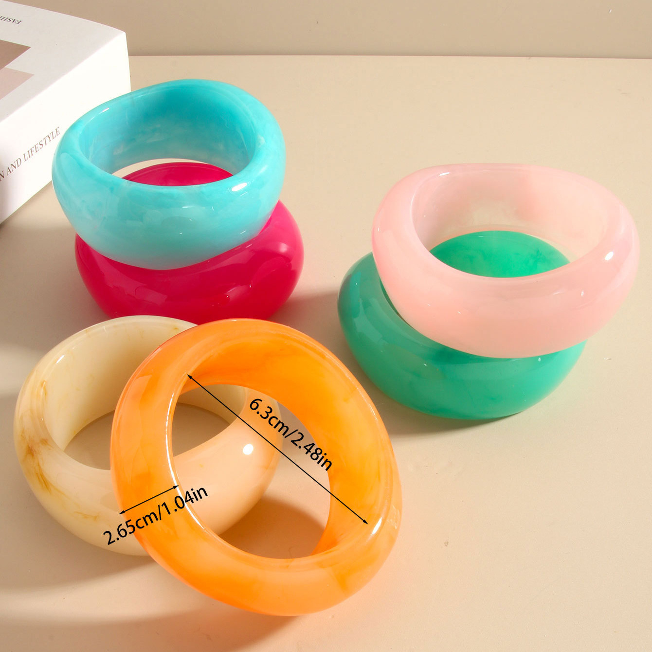 Boho Resin Bracelet Geometric Arc Gradient Colors Lightweight Durable All Season