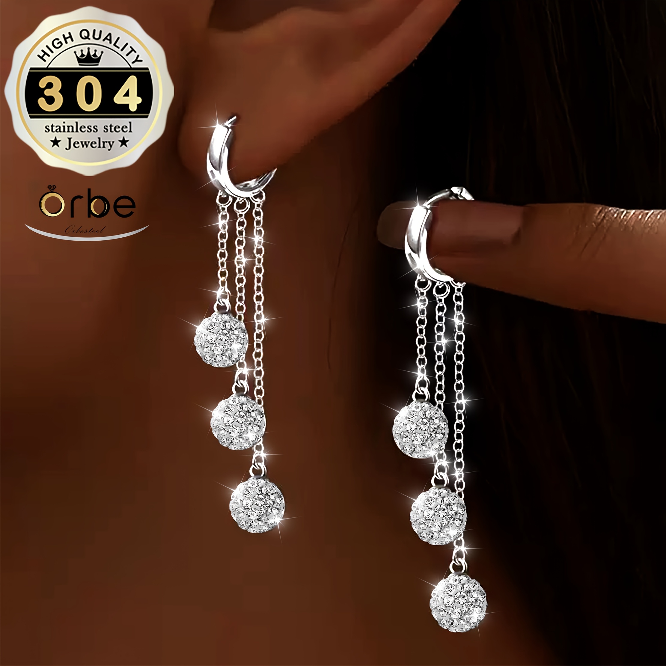 TEMU 1 Pair Of Fashionable Earrings For Women, Hanging Earrings For Women, 3 Types Of Ball Designs, Luxurious Earrings, Elegant Accessories, Tassel