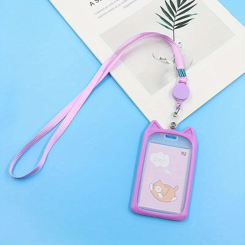TEMU 2D Creatieve Kitten Studenten Campus Kaarthouder, Uitschuifbare Buskaarthouder, Lanyard, Maaltijdkaart, Toegangscontrolekaart, ID-Kaarthouder