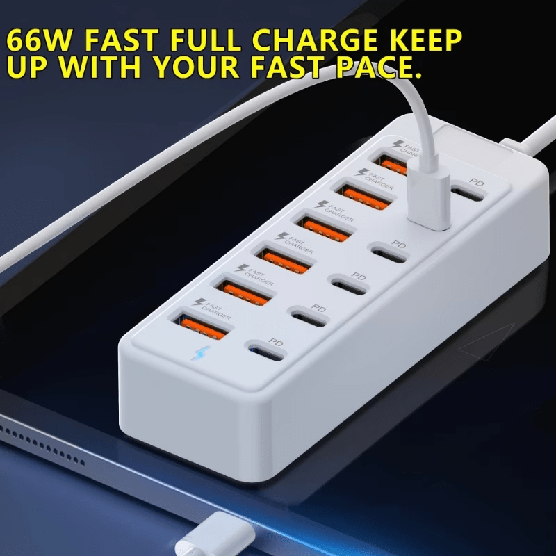 Opremljena s 66W PD tehnologijo hitrega polnjenja - 12-portna USB hitra polnilna vtičnica, 6 USB-A vmesnikov in 6 Type-C vmesnikov, kompaktna