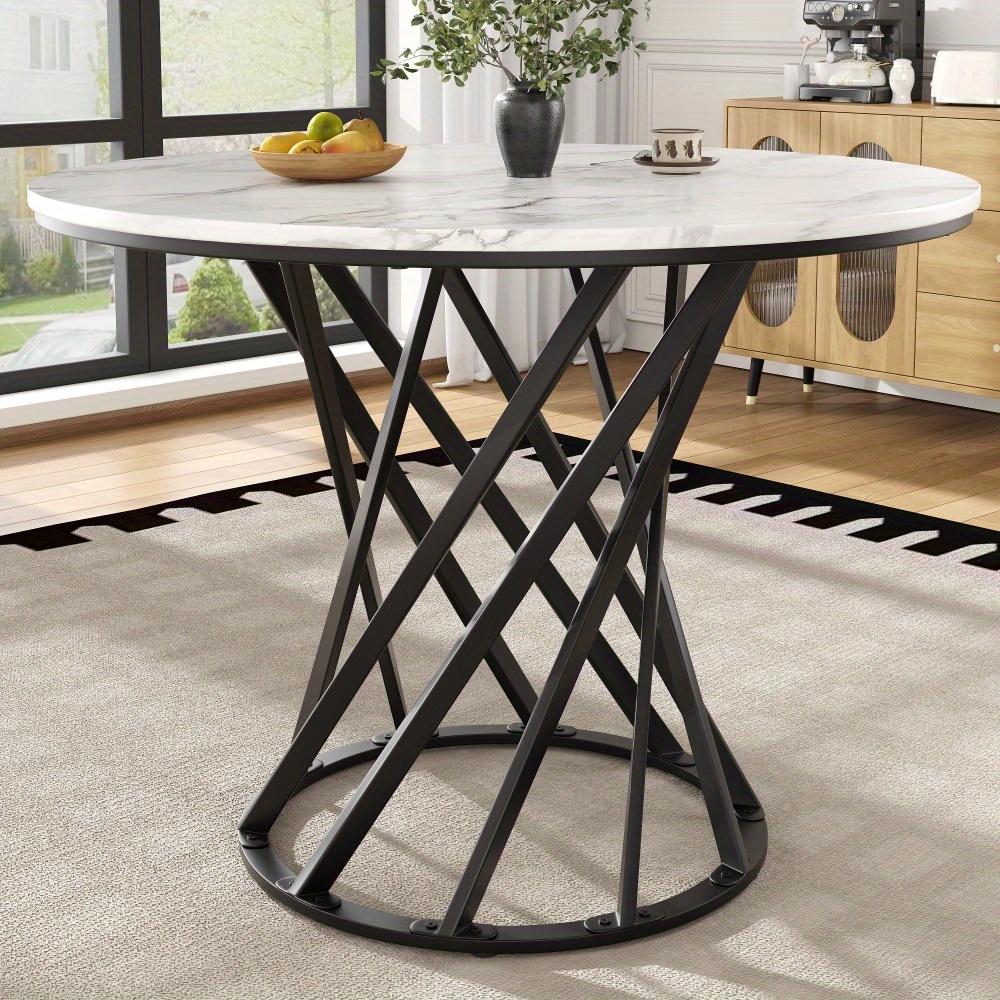 TEMU Round Dining Table, Kitchen & Coffee For 4 People â Metal Legs With , 80Ã80.76cm (black)
