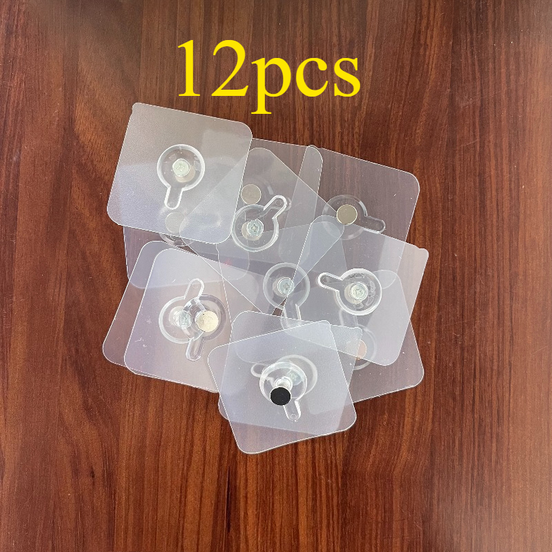 Image of 12pcs Strong Adhesive Wall Hooks - No Drill Waterproof Contemporary Plastic Hooks For Kitchen And Bathroom, Damage-free Hanging For Pictures, Frames, Posters, Clocks, Bathroom Hooks, Utility Hooks