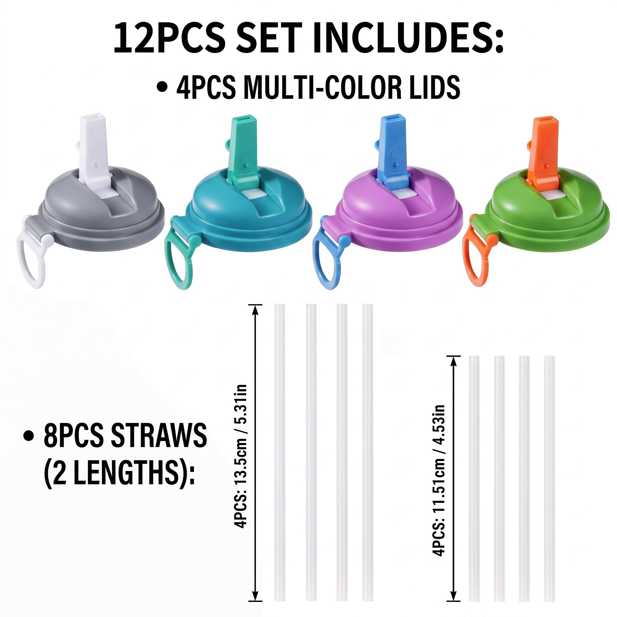 TEMU 12pcs (4 Lids + ) Reusable Soda Can Lids With Handle, Includes (purple, Blue, Grey, Green) & 2 Lengths Silicone Straws To Fit Various Can Sizes,