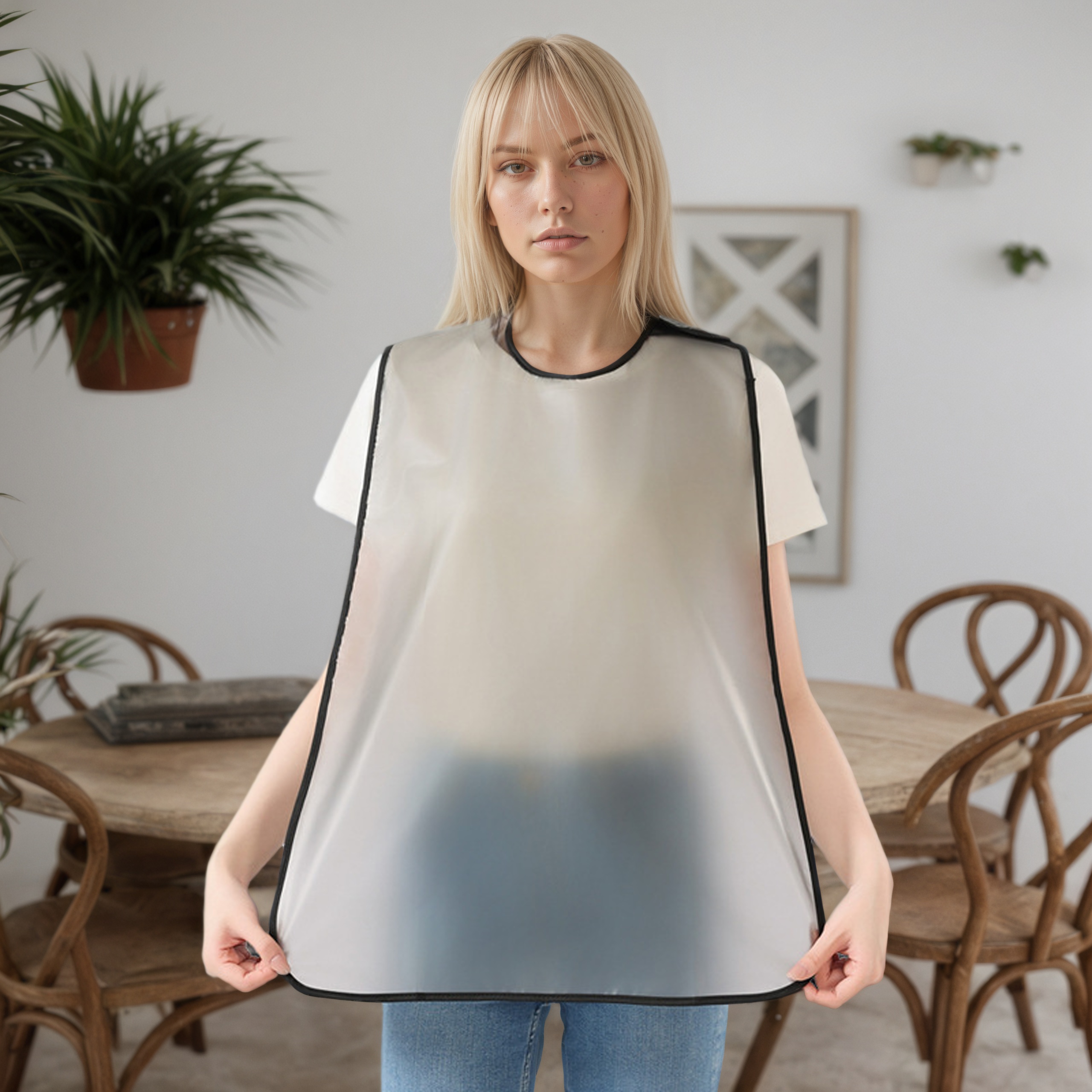 E-shop wiederverwendbare Langzeit-Schürze für Erwachsene – Latzschürze ohne Waschen mit verstellbarem Klettverschluss, Beige/Weiß/Grau/Schwarz –