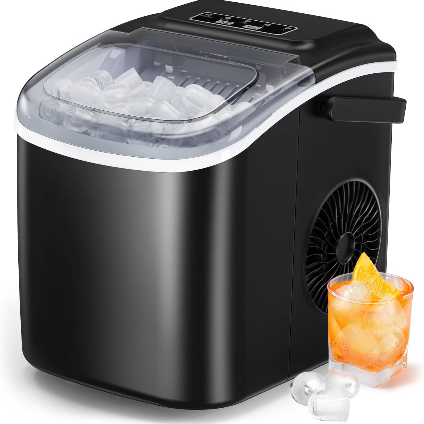 Machine à glaçons électrique pour cuisine domestique, fabrique 18 glaçons en 12 minutes, produit 12 kg en 24 heures, machine à glaçons auto-nettoyante et portable, 2 tailles de glaçonnes, adaptée pour la cuisine, le bureau, le bar et les fêtes, couleur noire