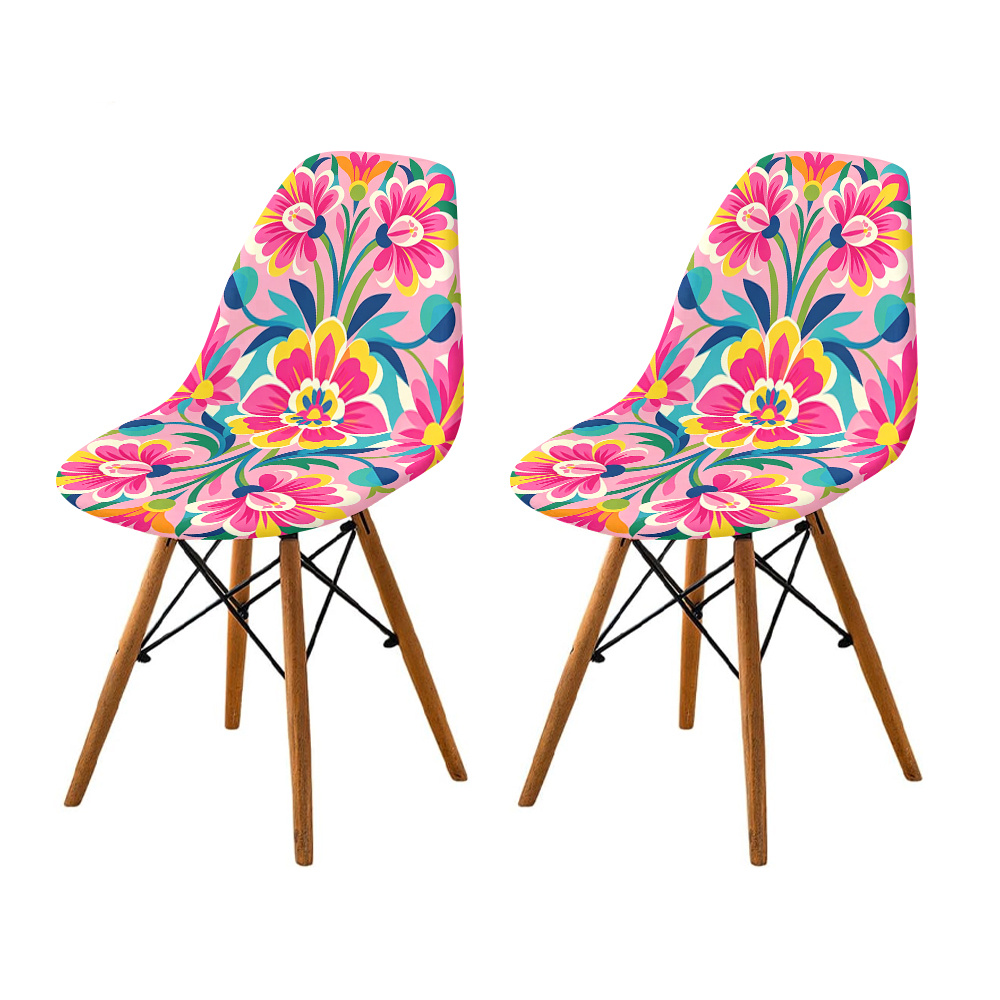 TEMU Housse de chaise à motif de fête de peinture de fleurs , lavable en machine, bande élastique, tissu en fibre de lait - Convient aux restaurants,