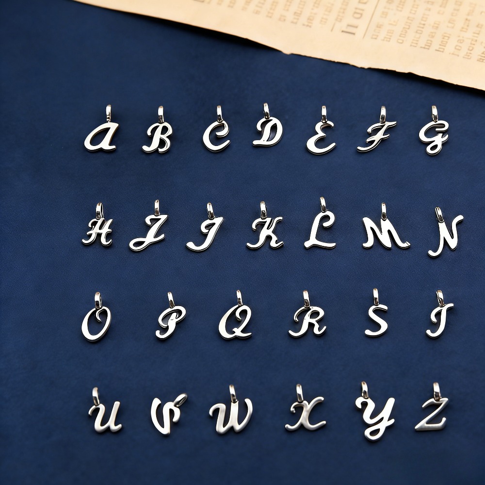 TEMU Steel 26 Alphabet Letter Pendants And 1pc Chain Set, Cursive Script Initial Charms, Hypoallergenic Fade-resistant, Bracelet Necklace Jewelry