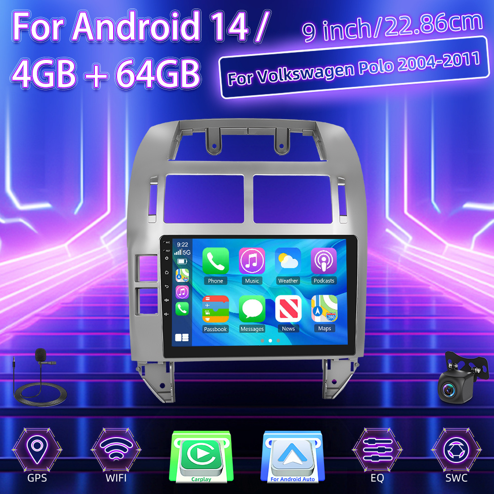 Image of 4g And 64g Carplay Car Radio For 2004-2011 2 Din 14 Car Radio 9 Inch 1080p Hd Touchscreen Radio, Gps Wireless 5.0 Eq Fm/rds With Reversing Camera, Mic, Car Frame, Without Battery