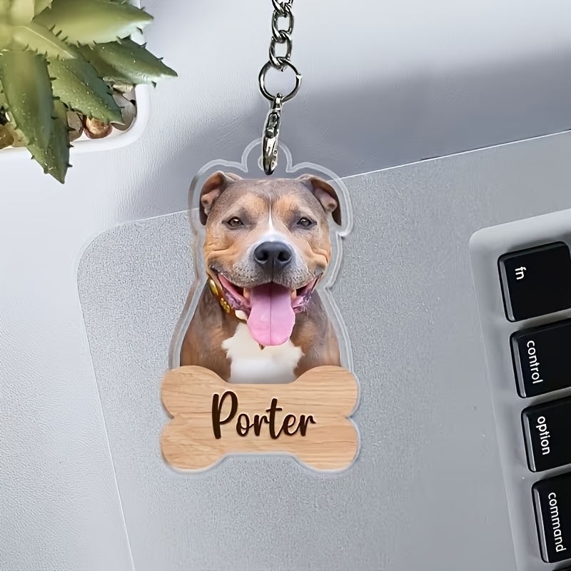 TEMU 2d Flat - Customized Photo And Name Acrylic Bone-shaped Keychain- Custom Text For Pets, Dogs, Cats, Anime, Celebrities- Christmas, Birthday Gift