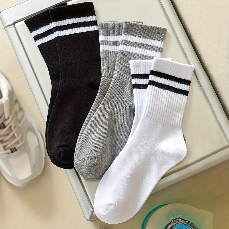 TEMU 3 Pairs Of Women's Striped Thigh-high Socks - Breathable Polyester Fabric, , Hand Wash/, /gray