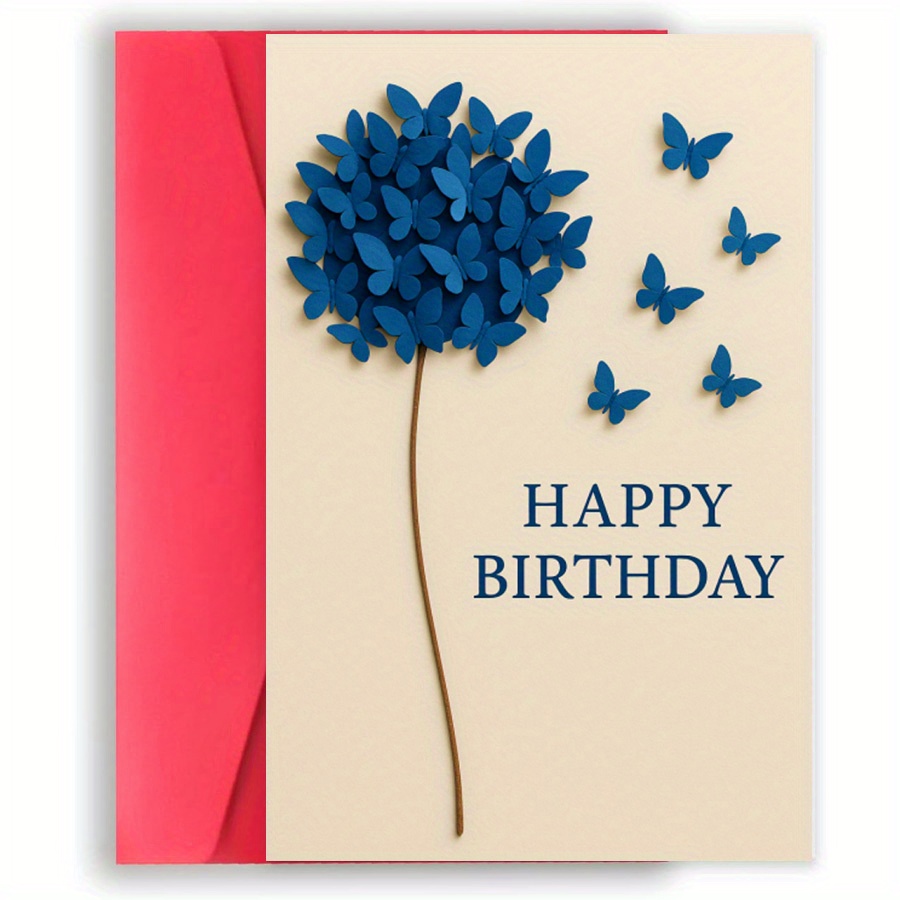 1pc Elegant Blue Happy Birthday Card For Colleagues Unique Greeting Card For Women And For Birthday Wishes Surprise Gift Envelope Included (with Envelope And Greeting Card)