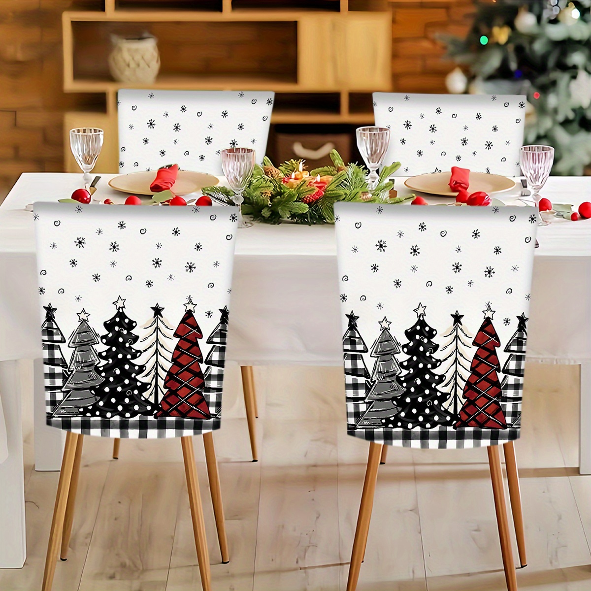 

2/4/6pcs Christmas Covers Set - Polyester , , , Removable Slipcovers For Dining , , , - &