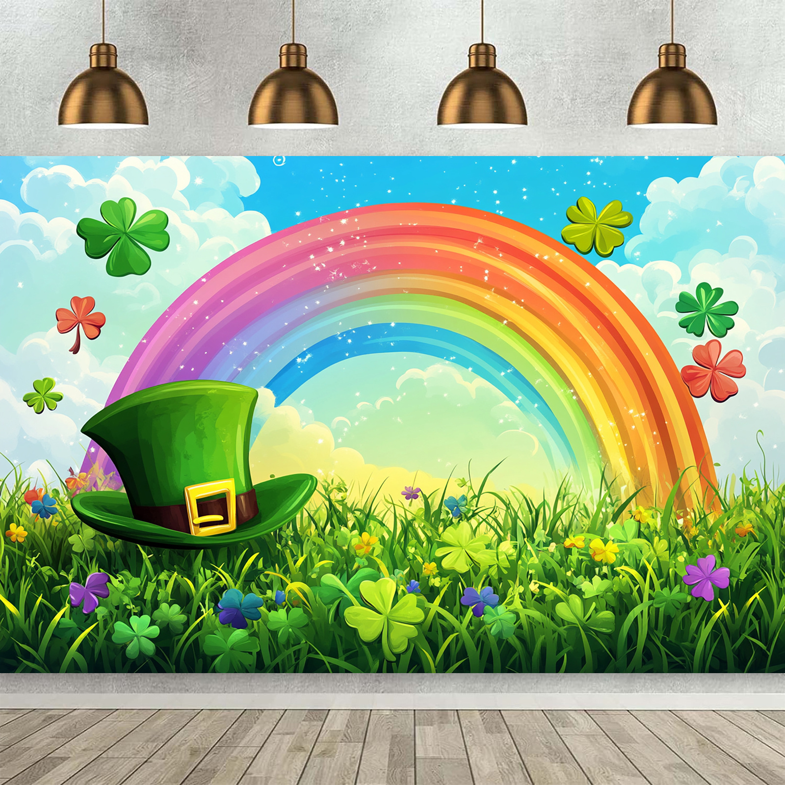 

1pc Polyester Backdrop - 's Day Shamrocks, Hat, , - Universal Decoration, Multipurpose , No Needed