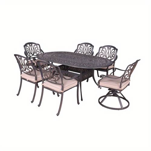 oval 6 person 72 long aluminum dining set with cushions
