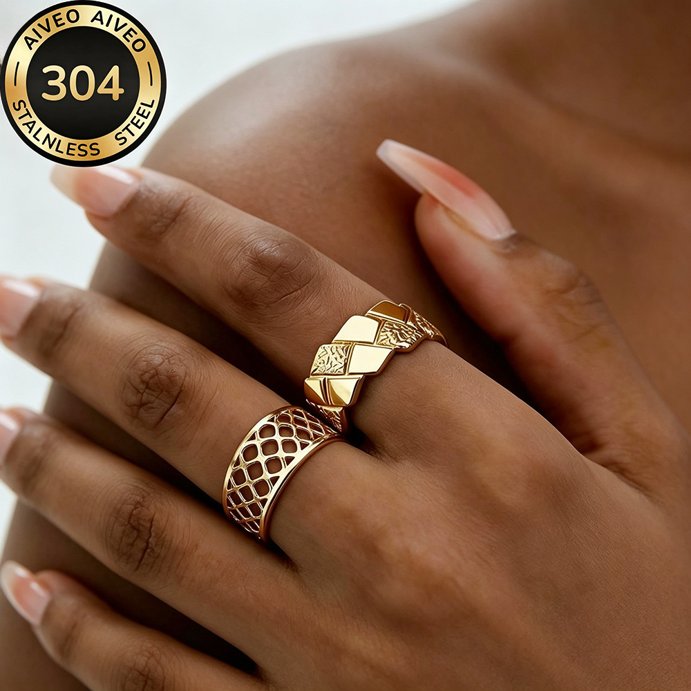 2pc Golden Stackable Open Ring Set, Stainless Steel