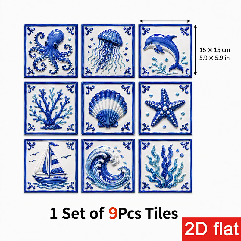 TEMU 2d Flat 9pcs 15x15cm (5.9x5.9in) Slate Tile Stickers Classic For Kitchen Backsplash, Coffee Corner, Bathroom Wall - Self-adhesive, Easy To Peel