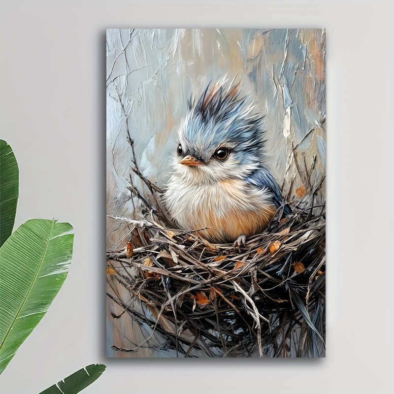 TEMU 1pc Art Mural Rustique et sur Toile - Peinture d'Oiseau Inspirée de la Nature avec Cadre en Bois, & Accents , Prêt à Accrocher, Toile Enveloppée