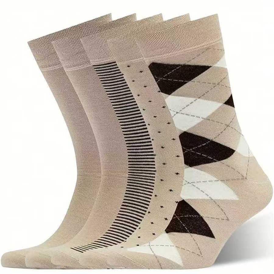 TEMU Random 3 Pairs Of Striped Diamond Casual Socks For Men And Women, Autumn Winter New Style Long Socks, Warm Retro Mid-calf Socks, Regular Fit,