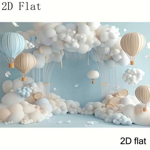 2d flat 1pc pastel blue air balloon backdrop with clouds hanging balloons lightweight portable suitable for birthdays weddings showers themed party decorations photography background for wedding for decor 2d flat