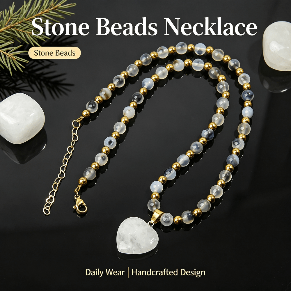 Women's Vintage-Style Handmade Gray Agate Bead Necklace