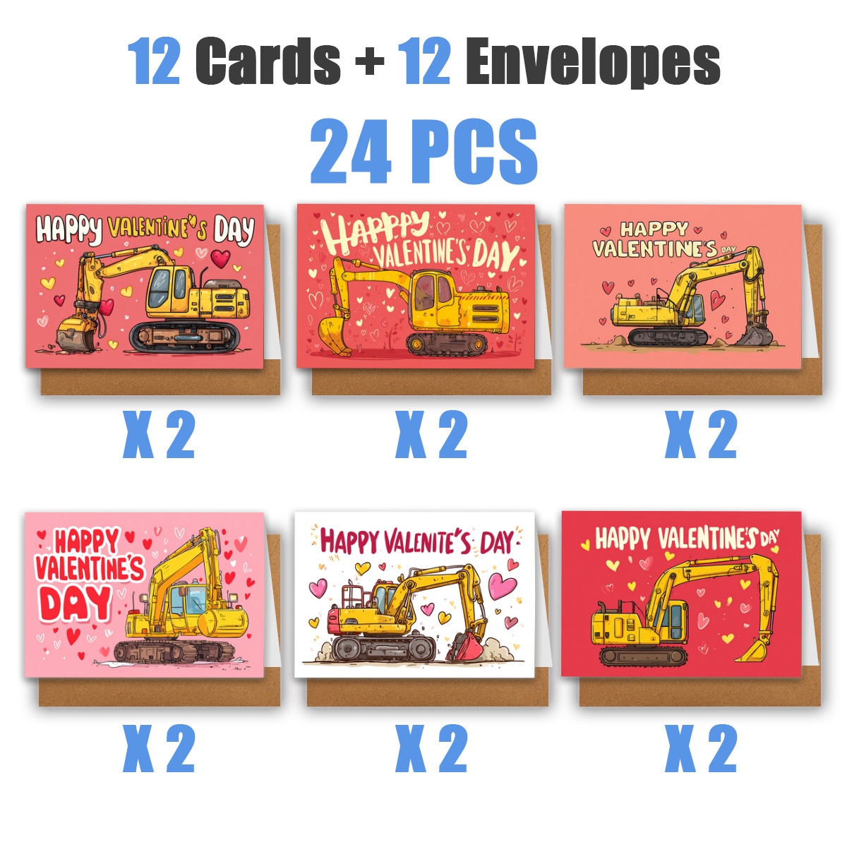 TEMU 1 Set/12pcs/24pcs Carte de vœux motif excavatrice et cœur pour la Saint-Valentin | Inclut une enveloppe, une carte de bénédiction | Parfait pour