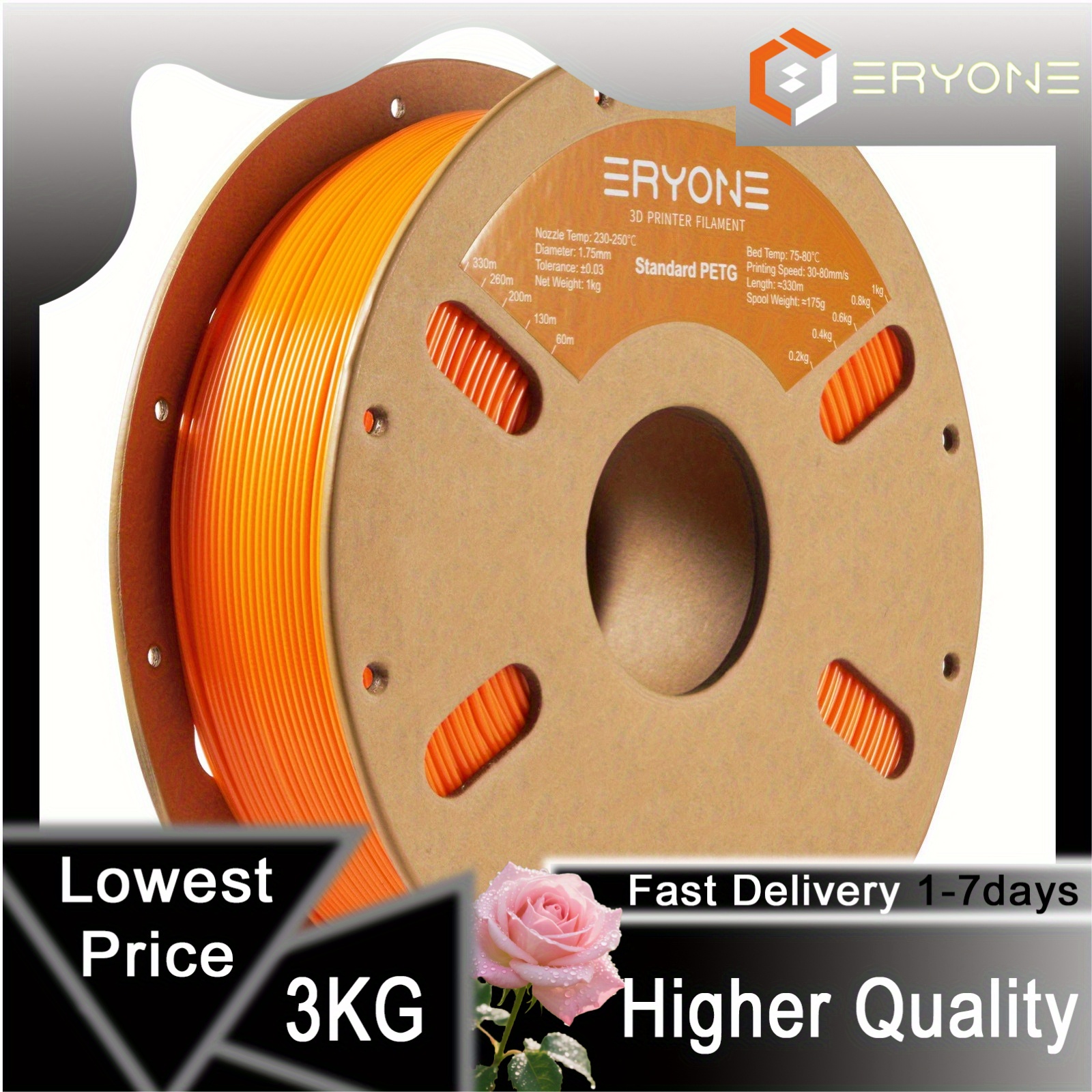 Image of Eryone 3kg Petg 3d Printing Supplies Filament For 3d Printer, 1.75mm +/ -0.03mm