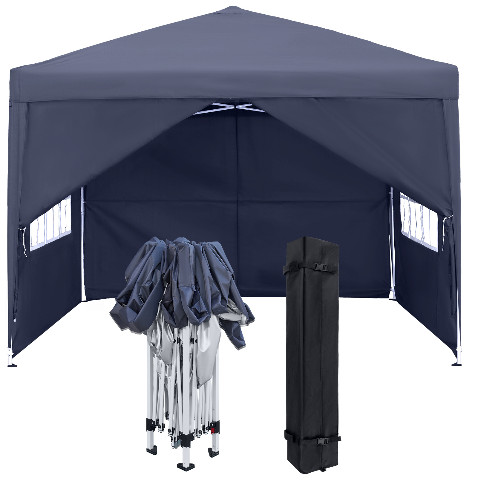 E-shop 2,5 x 2,5 m Faltbarer Gartenpavillon mit UV-Schutz, Tragetasche mit vier Seitenverkleidungen