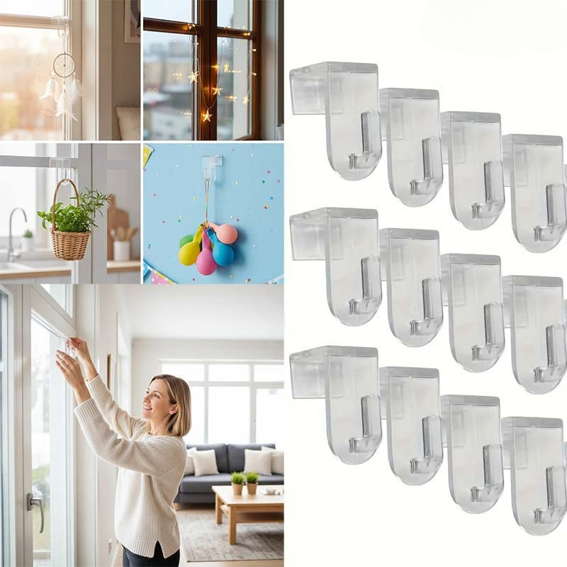 E-shop 10er Set | Transparenter Vorhanghaken | Acryl Blumenkranz Haken, nicht perforierter Tür- und Fensterhaken, multifunktionaler Haken, geeignet für