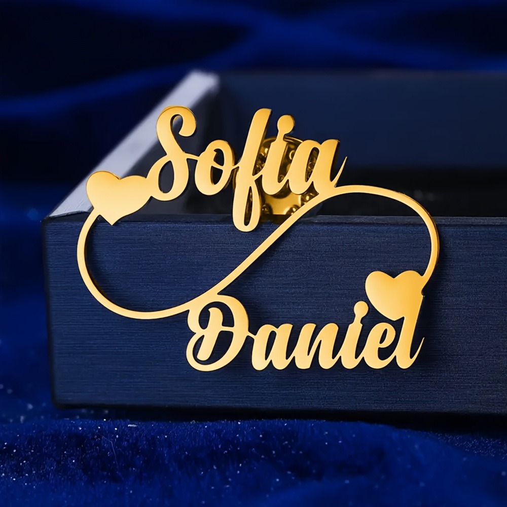TEMU Broche personalizado con el de , broche de personalizado y elegante, placa de romántico de acero inoxidable, broche de boda para novio y mejor ,