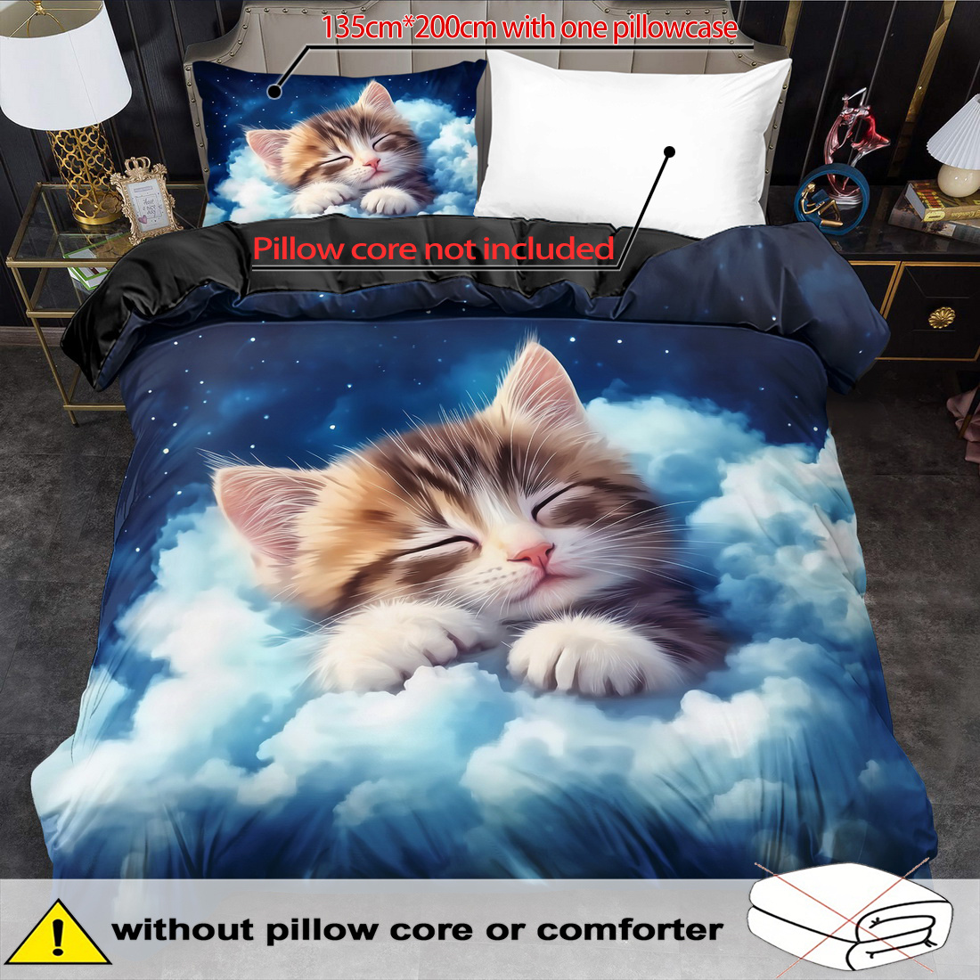 E-shop 2/3-teiliges Bettbezug-Set, Cartoon Tier Katzen-Druck Bettbezug-Set, King Bettwäsche, Polyester Maschinenwaschbar, Steppdecken-Dekoration,