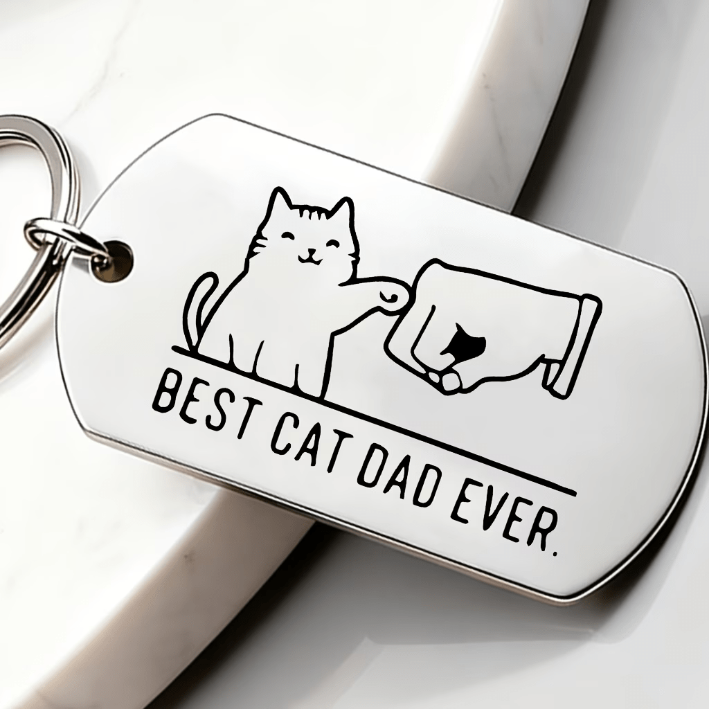 TEMU Llavero de placa militar de acero inoxidable, grabado con la 'MEJOR PAPÁ DE GATOS DE LOS ' y un diseño de gato un puñetazo, adecuado como regalo