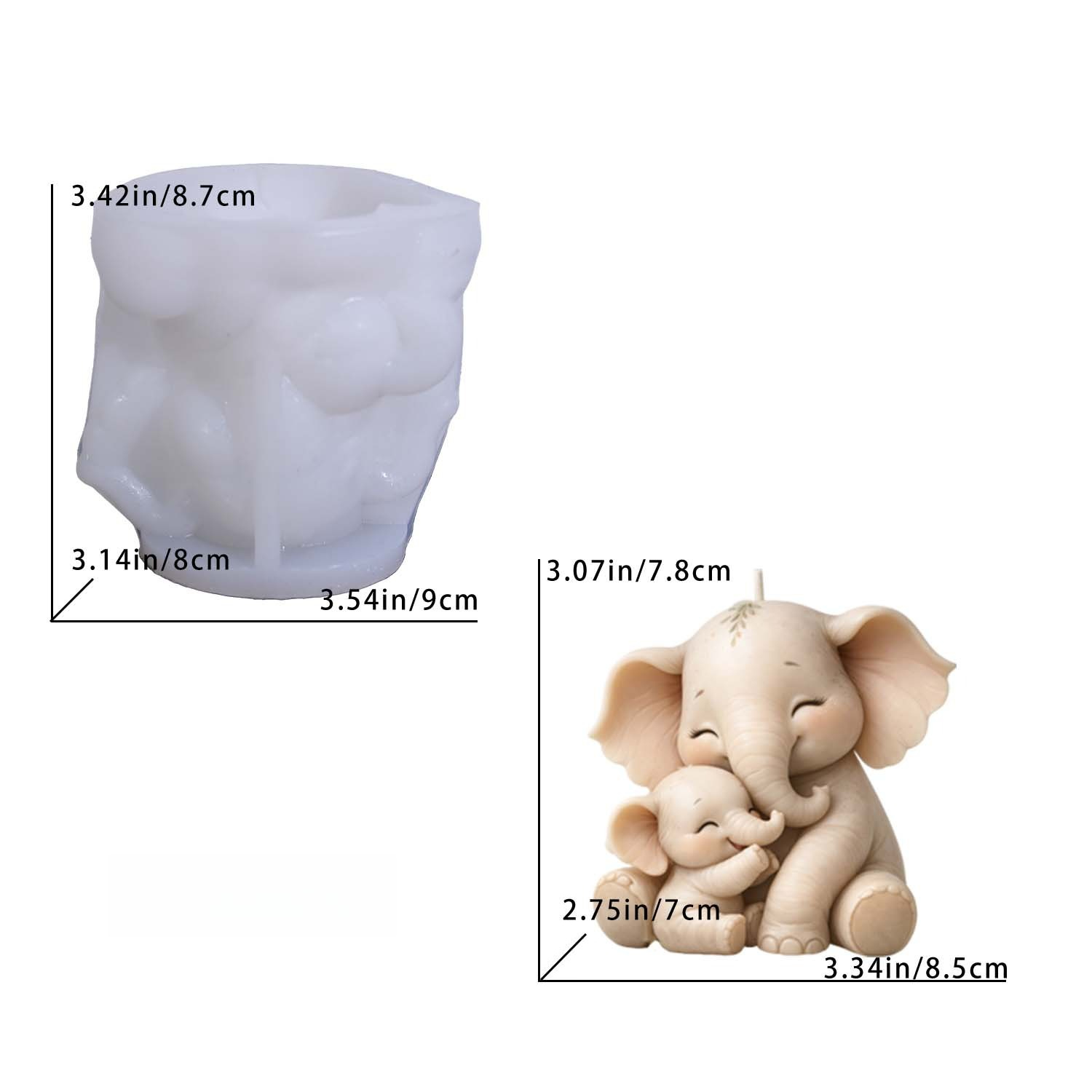 TEMU Stampo in silicone per candele profumate a forma di elefante con grandi orecchie e cucciolo, stampo per fai da te a forma di elefante seduto per