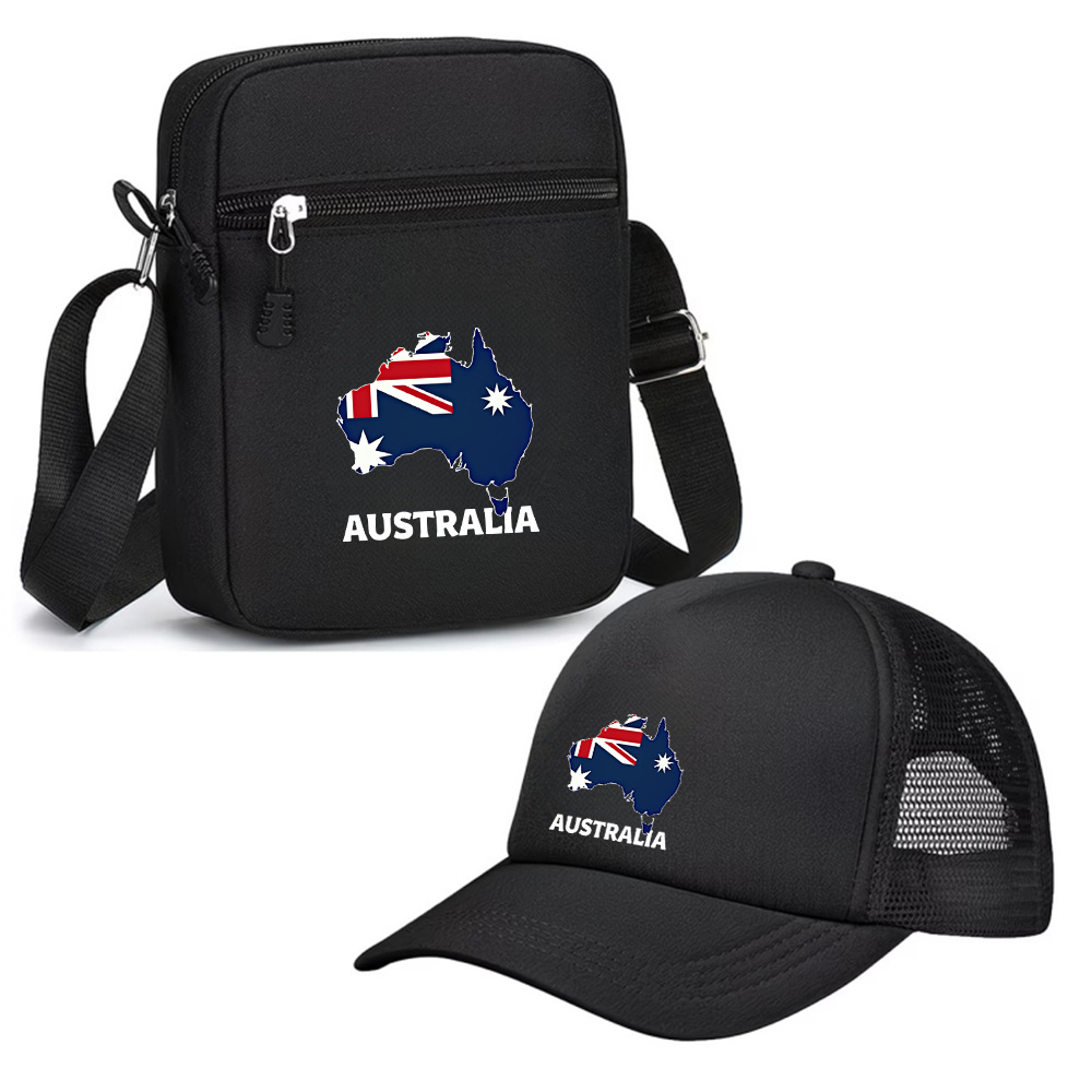 TEMU Australia Geography And Men Women Mesh Trucker Hat And Shoulder Bag Kit Casual Daily Crossbody Bag Set