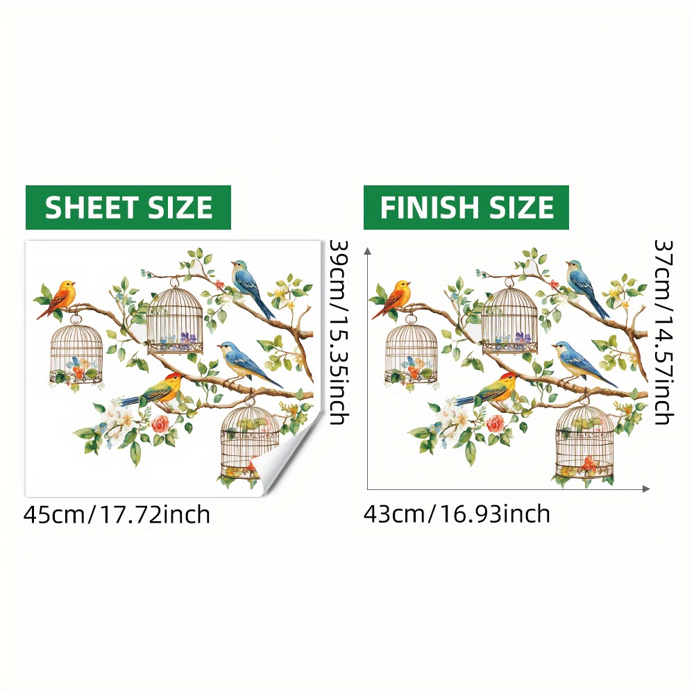 1pc, , Watercolor Painted Branch, Leaves, Flowers, , And Birdcage Pattern Wall Sticker, Home Decor For Living Room, Bedroom, Dining Room, Study, And Entryway Wall , Decorative Wall Decal, Wall Sticker