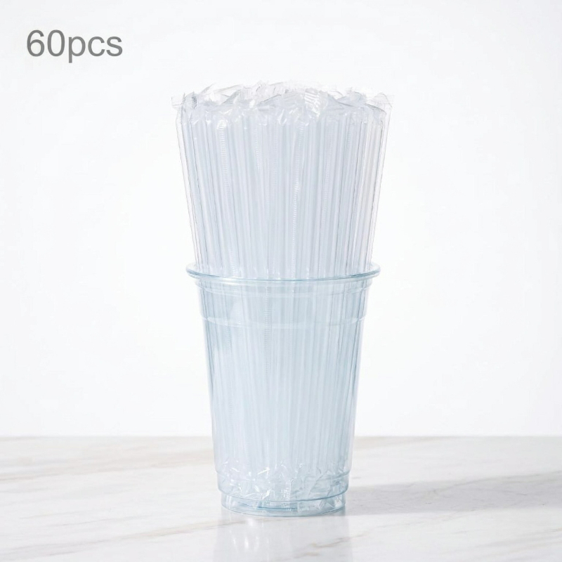 TEMU 40pcs/60pcs Transparent Slim Straws, Designed For Use With Cup-shaped Beverages, For Home Kitchen, Parties, Banquets, Coffee, Dessert Table