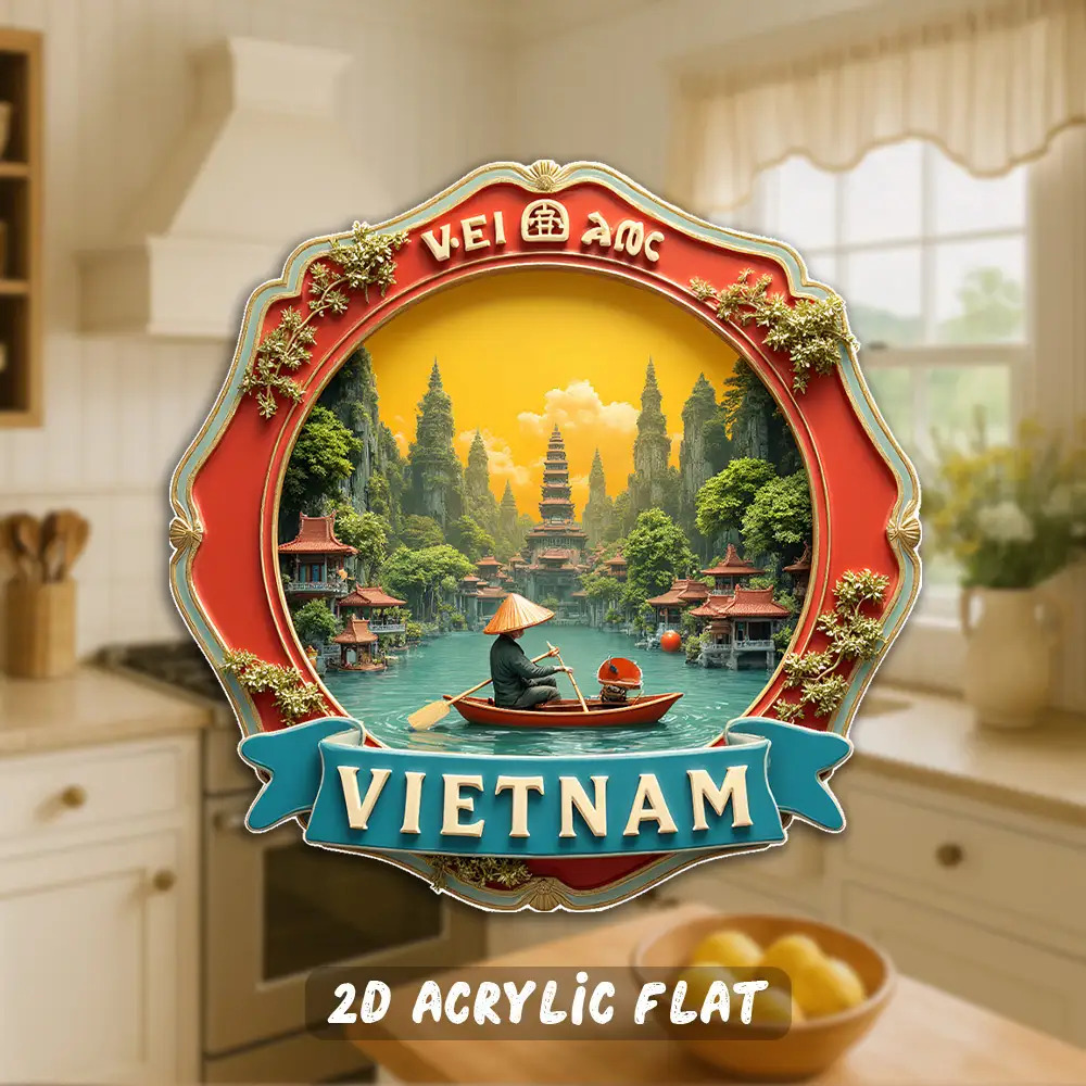 2d Plane, 1 Acrylic Fridge Magnet - Quiet Vietnamese Landscape With And Temples - 3.15 Inch Star-shaped Cultural Gift For Travel Enthusiasts, Art Lovers, Holidays, Anniversaries And , Anniversary Gift