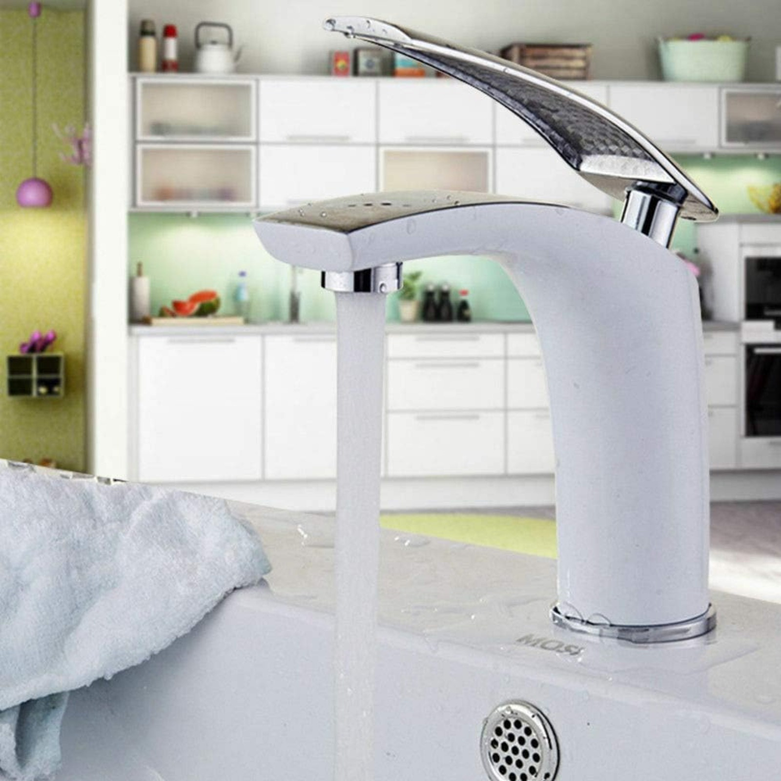 Image of Sink Single Lever Mixer Tap Bathroom Tap White Basin Mixer Tap For Bathroom Sink Cold Hot Water Mixer Tap Handles With Alloy