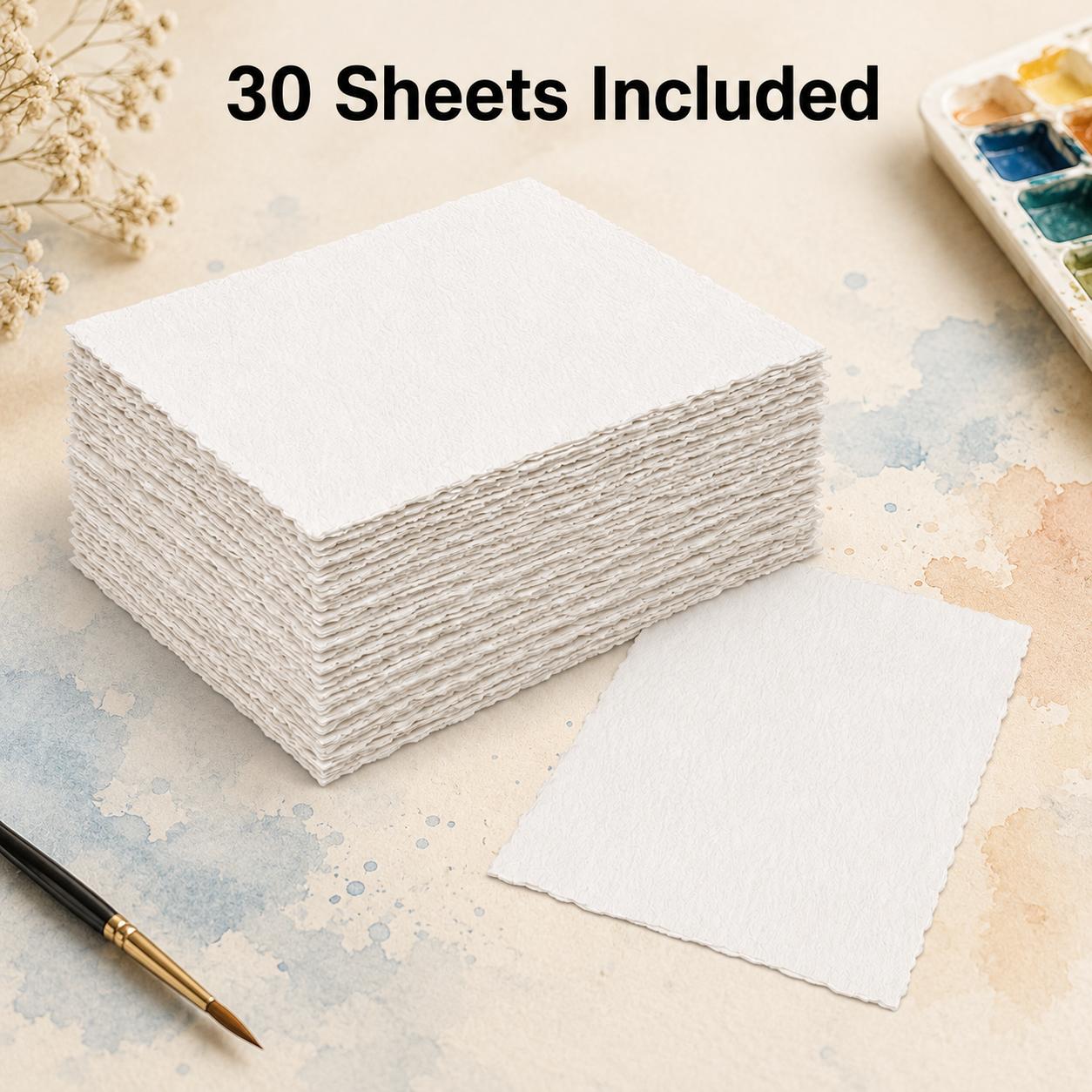 TEMU 30 Feuilles de Papier Aquarelle à Bords Effilochés , Papier d' Texturé à Froid 300 GSM, à Peinture 10,16 x 15,24 cm pour Aquarelle, Invitations