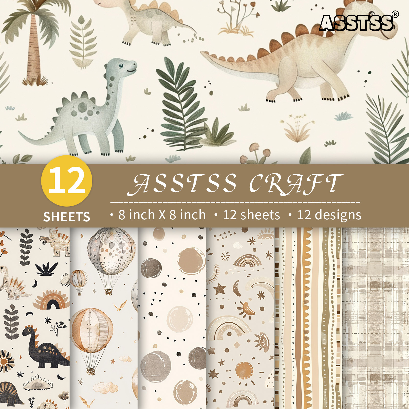 TEMU 12-sheet Asstss 8*8-inch Scrapbooking Paper Pad, Earth- Warm Style Backing Paper Supplies, Heavyweight Cardstock For Journaling, Collage Art,