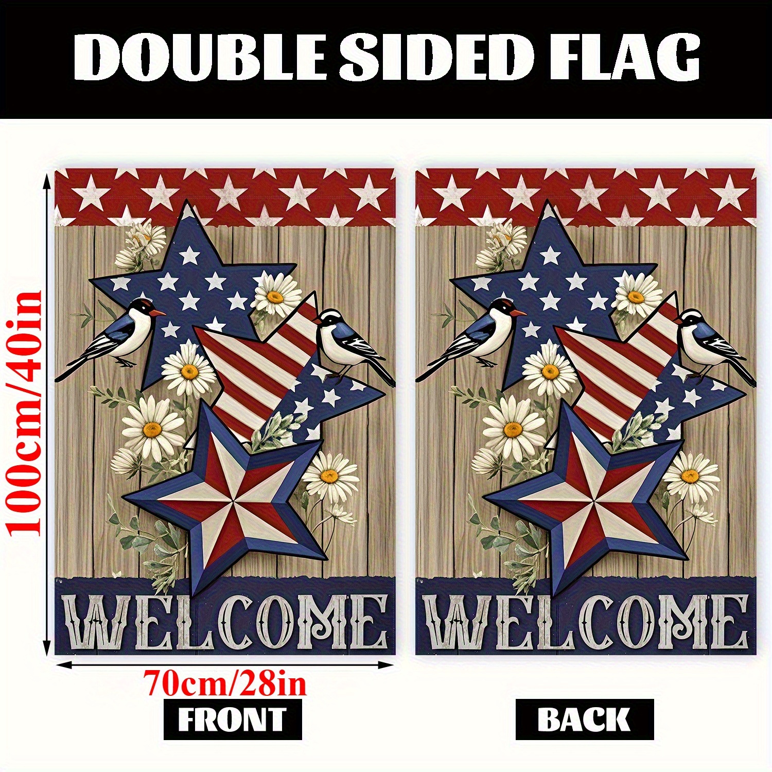 TEMU 1pc, July 4th Patriotic Theme House Flag, 28x40inch Degrees, Double-sided Bird And Daisy Design- Outdoor Day Decoration, Durable Polyester Flag,