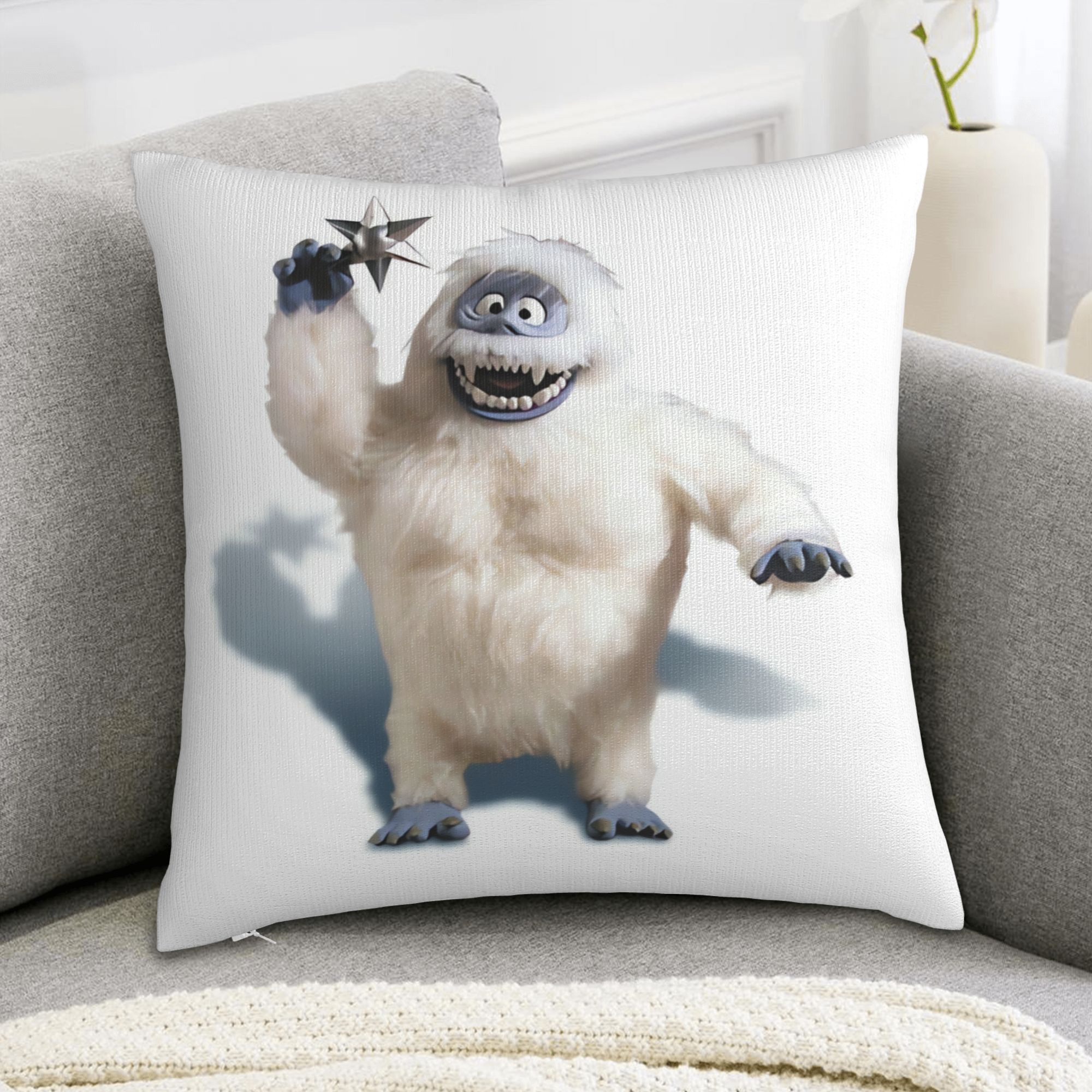 TEMU 1pc Bumble Snow And Red- Reindeer Pillow Cover - 18" X 18" Double-sided Print, Cozy Winter And Christmas Throw Pillow Case, Durable, Hidden