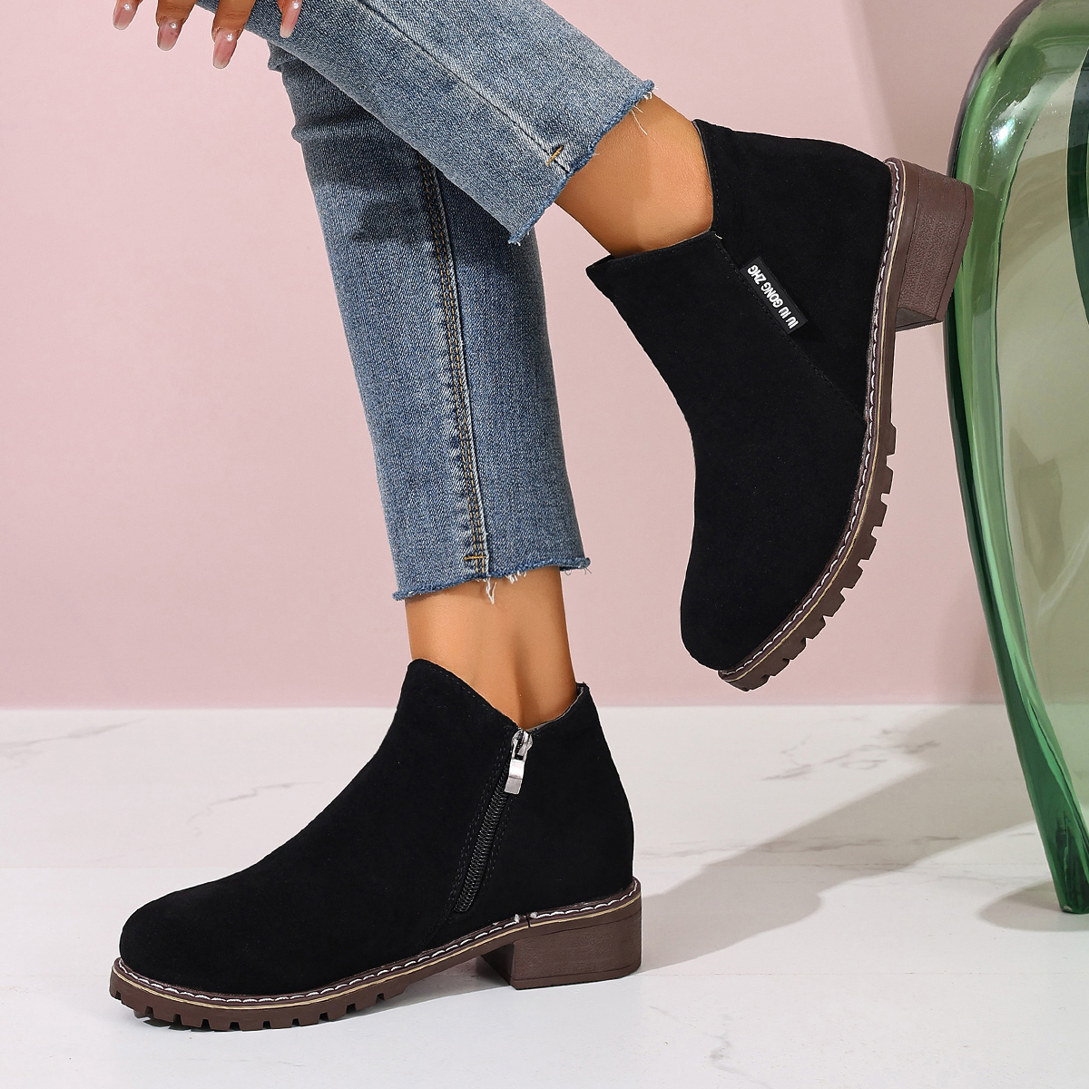 TEMU Ladies' Ankle Boots That Are Stylish And Comfortable, Featuring A Side Zipper And Round Toe Design, Suitable For Casual And Formal Outfits,