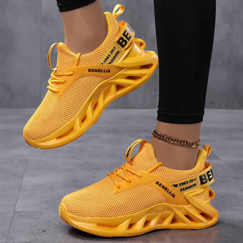 Women'S Breathable Road Running Shoes - Light And Comfortable Soles Suitable for Hiking And Walking, Durable Soles, White/Yellow/Pink Casual Sneakers for All Seasons, Plus-Size Lace-Up Design, And Couples Can Choose